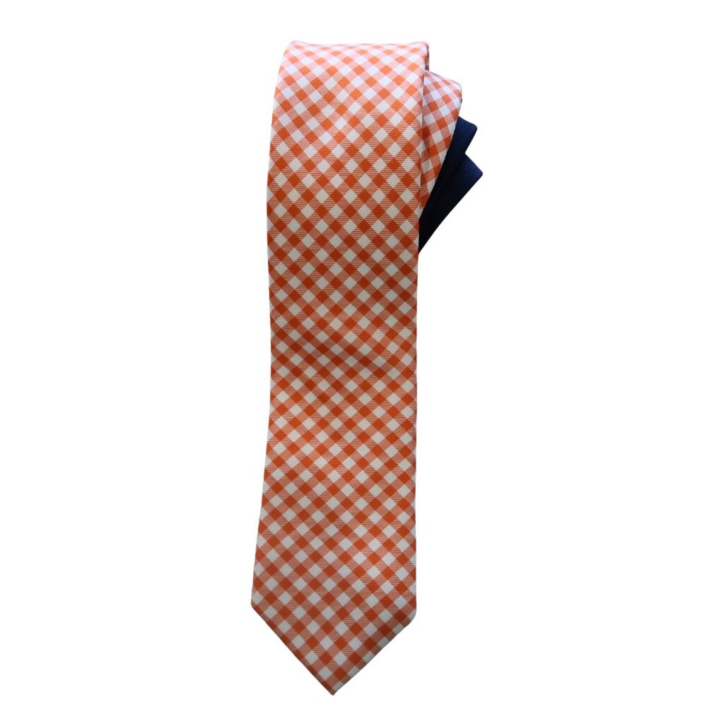 Tommy Hilfiger Men's Orange Gingham Tie Slim - OS - Browns Dolphins Bengals